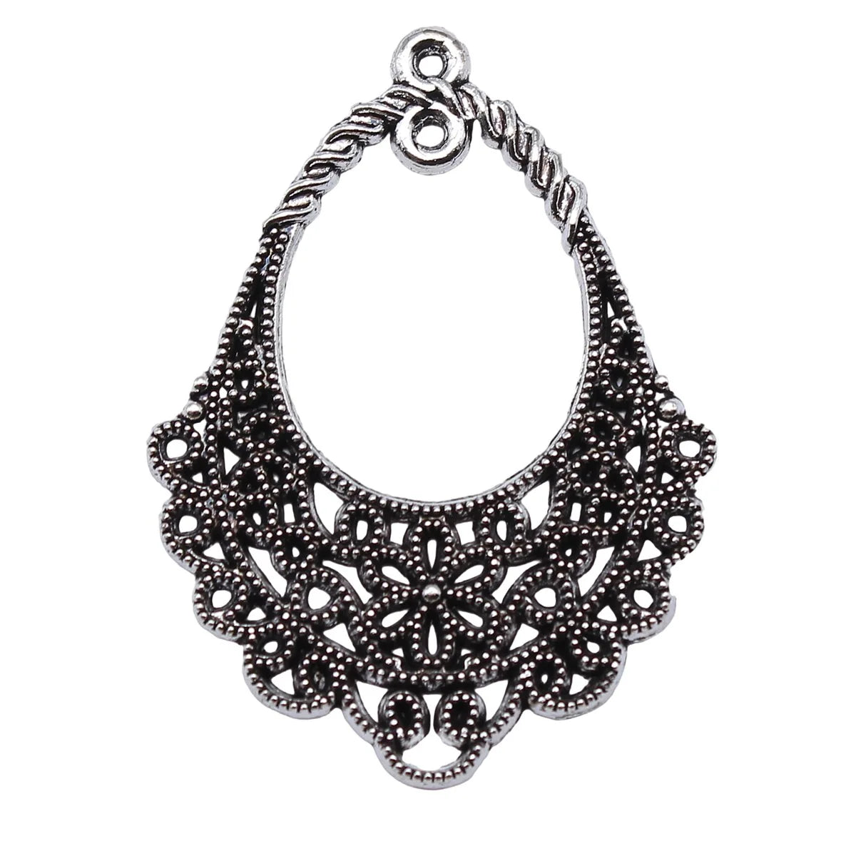41x31mm 3g Antique Silver Zinc Alloy Geometric Flower Earring Connector Charms for DIY Earrings