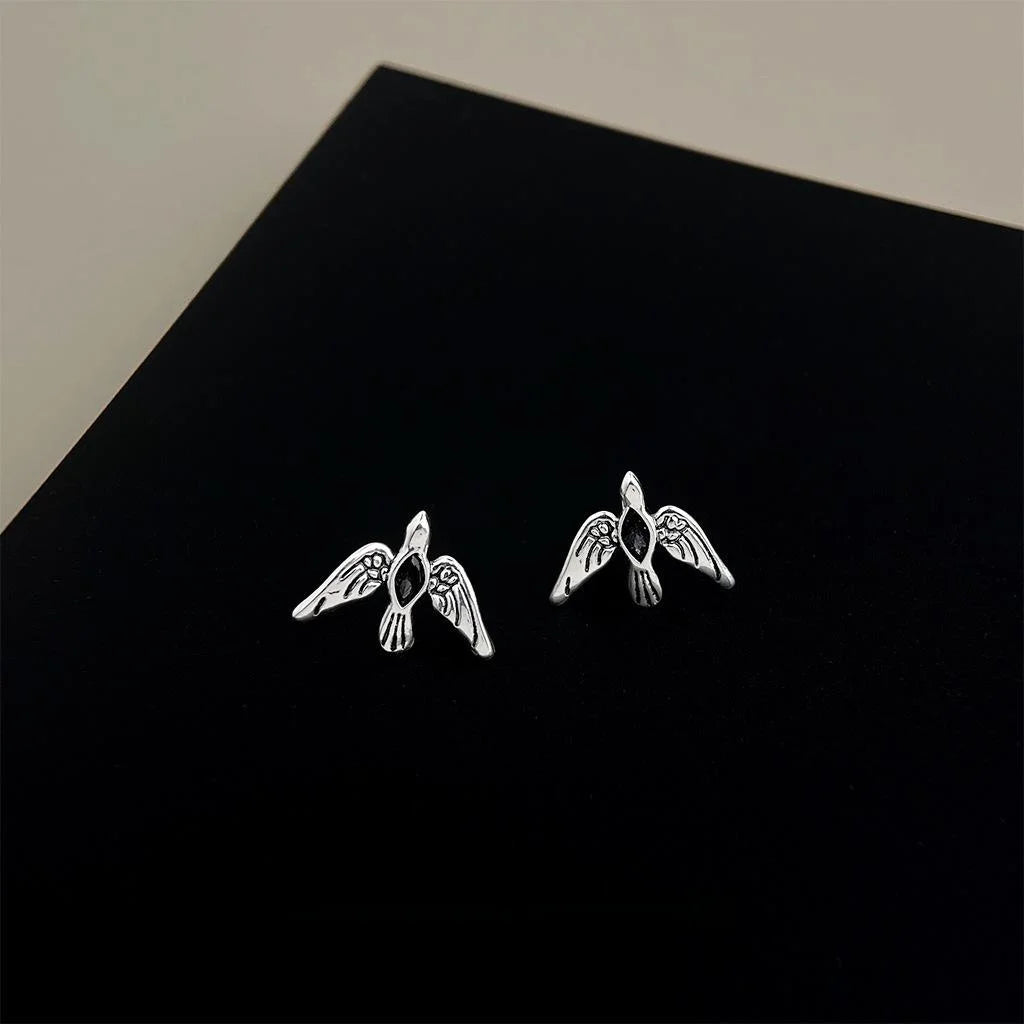 Personalized Sweet Cool Micro Pave Zircon Flying Bird Copper Stud Earrings For Women