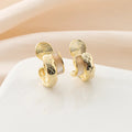 Elegant Gold Alloy Quilted C Hoop Spiral Disc Shell Double Layer Stud & Clip On No Piercing Earrings