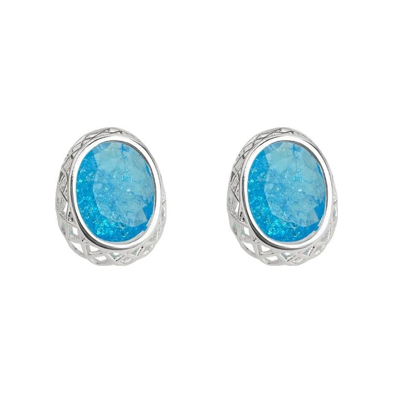 Premium Aquamarine Zircon Hollow Oval Geometric Copper Drop Earrings