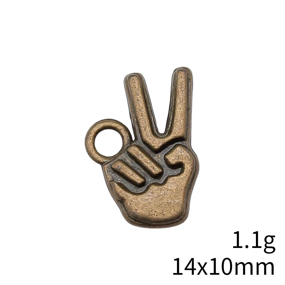 14x10mm 1.1g Antique Bronze Zinc Alloy V Hand Gesture Charm Pendant for DIY Bracelet Jewelry Making