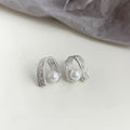 Niche Designer Geometric Textured Copper Glass Pearl Drop Earrings For Women Ring Line Fashion Jewelry