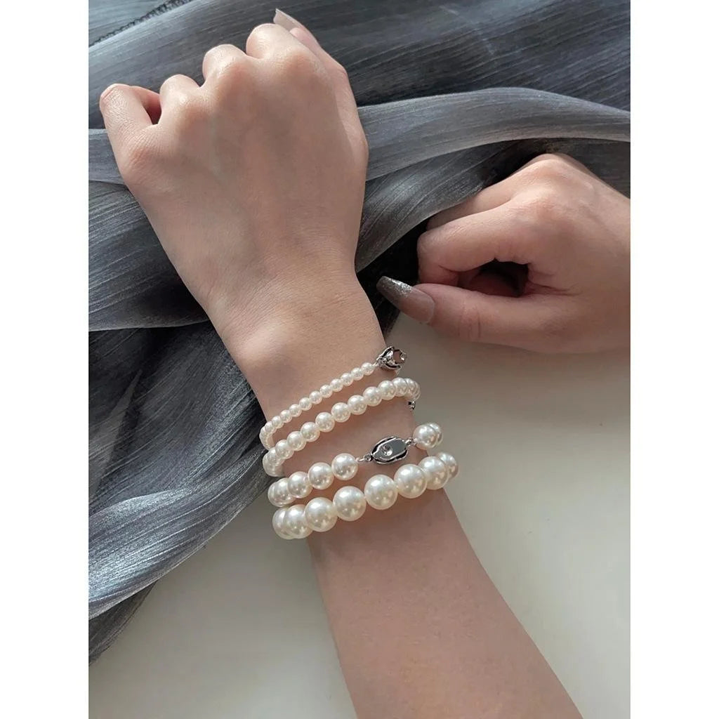 Light Luxury Glass Pearl Bracelet Simple Round Pearl Geometric Hand Jewelry