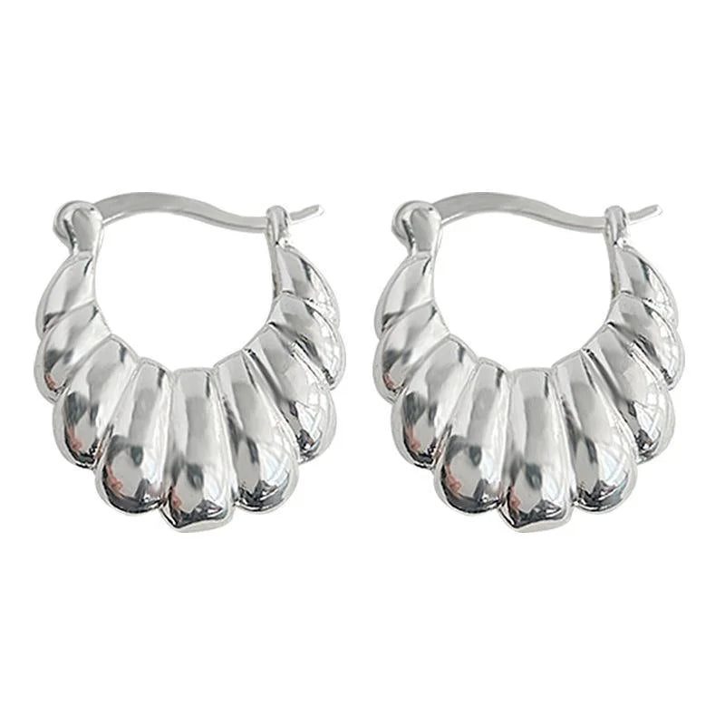 Minimalist Copper Geometric Round Oval Line Texture Drop Earrings For Office Fashion