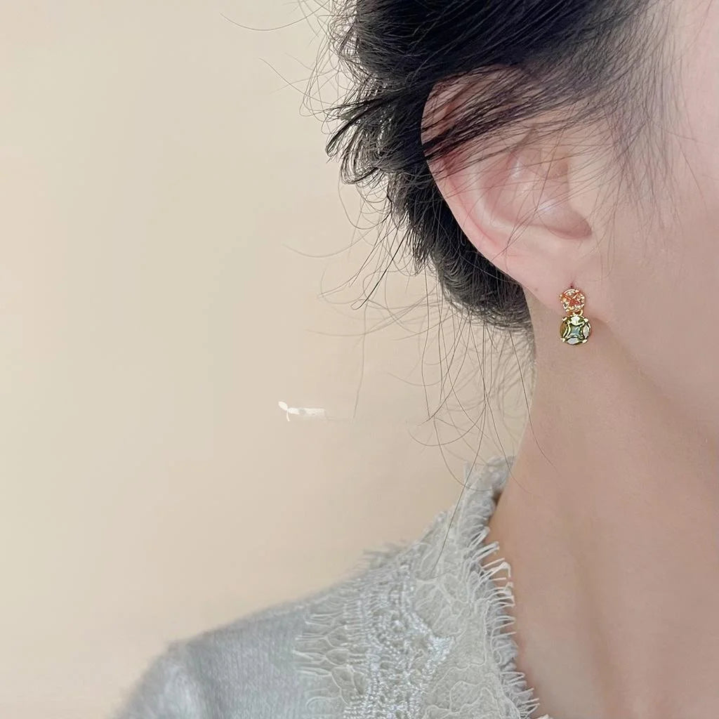 14K Plated Copper Round Geometric Zircon Stud Earrings Light Luxury Minimalist