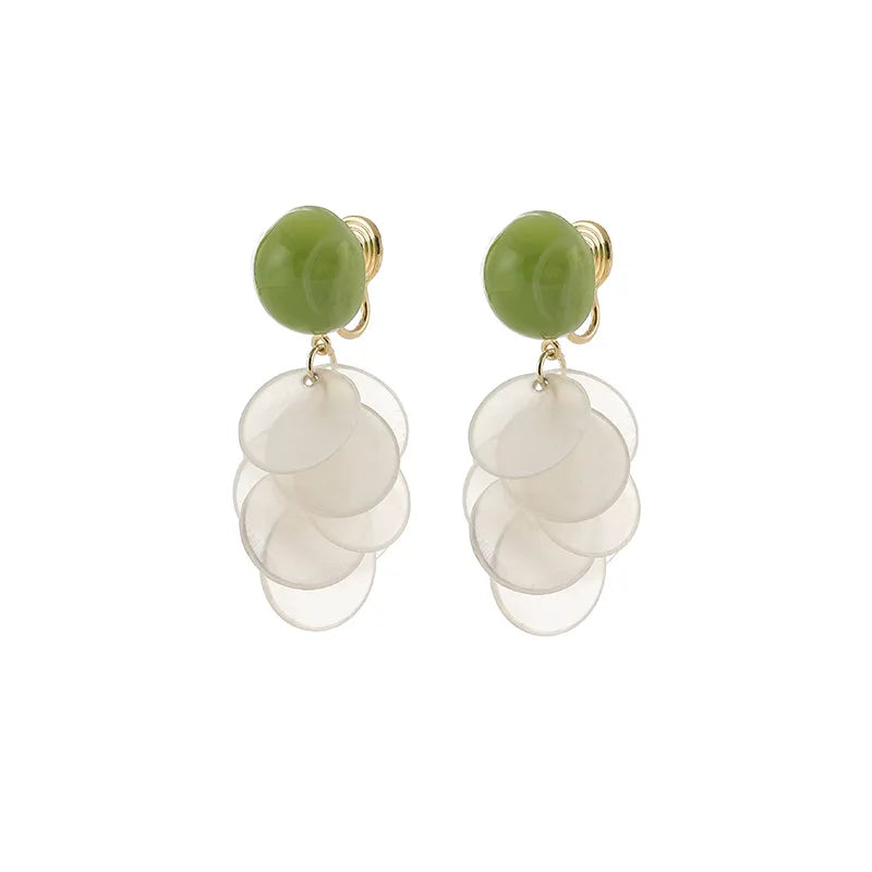 Elegant Green Shell Petal Drop Stud & Clip On No Piercing Mother Of Pearl Alloy Dangle Earrings
