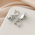 Elegant Grey Faux Baroque Pearl Heart Dangle Stud & Clip On No Piercing Alloy Hoop Earrings
