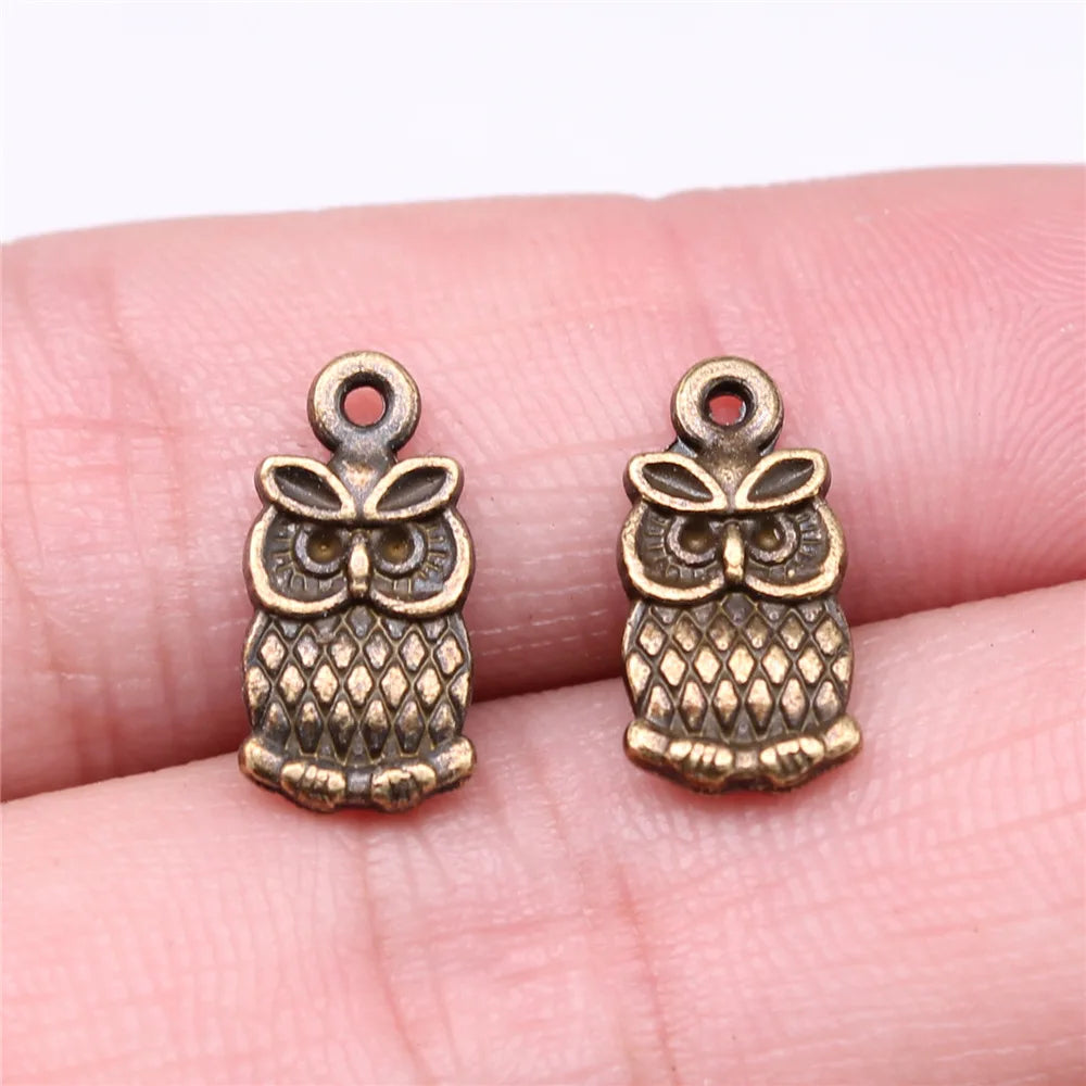 15x7mm 0.8g Multicolor Zinc Alloy Small Double Sided Owl Cat Charm Pendant for DIY Jewelry Making