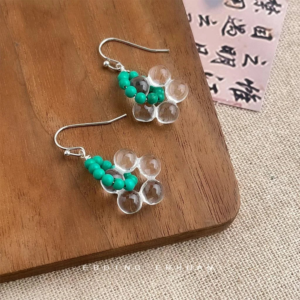 Transparent Resin Magnesite Round Geometric Ethnic Style Handmade Drop Earrings for Women
