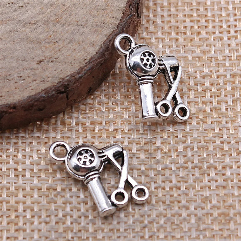 13x11mm 1.3g Zinc Alloy Hair Dryer Scissors Charm Pendant for Salon Theme DIY Jewelry Making