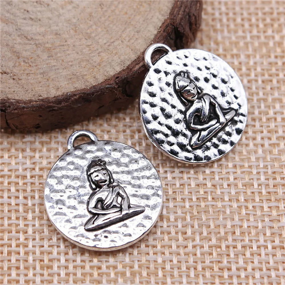 22x20mm 3.5g Antique Silver Zinc Alloy Round Seated Buddha Double Sided Charm Pendant for DIY Necklace Jewelry