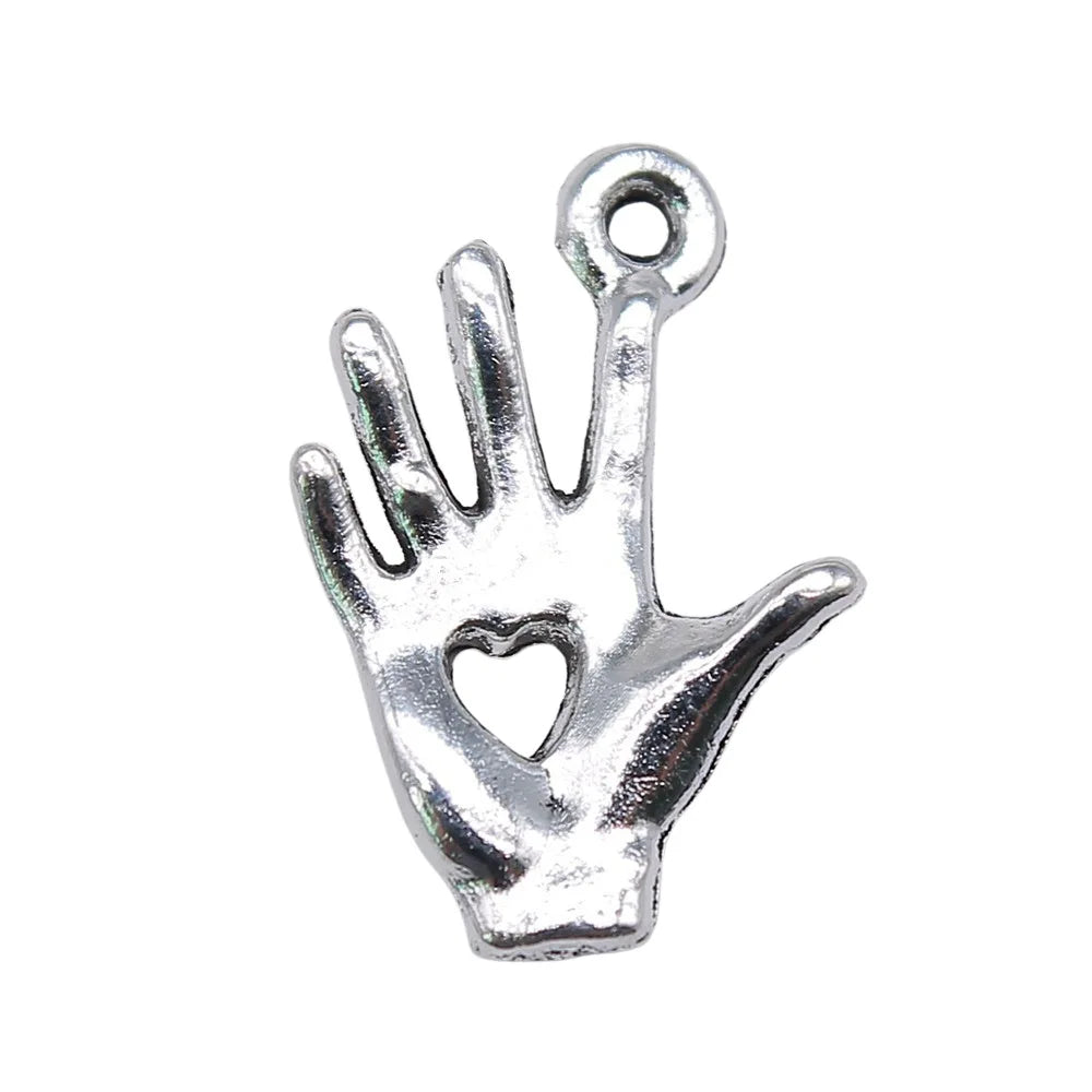 18x11mm 1g Antique silver tone zinc alloy Hand Heart charm pendant for DIY bracelet necklace making