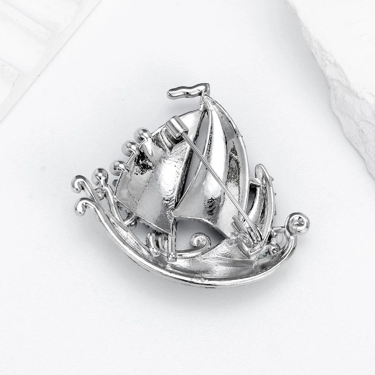 Luxury Blue Enamel Sailboat Brooch With Crystal Rhinestone Sails, Elegant Lapel Pin Corsage Gift