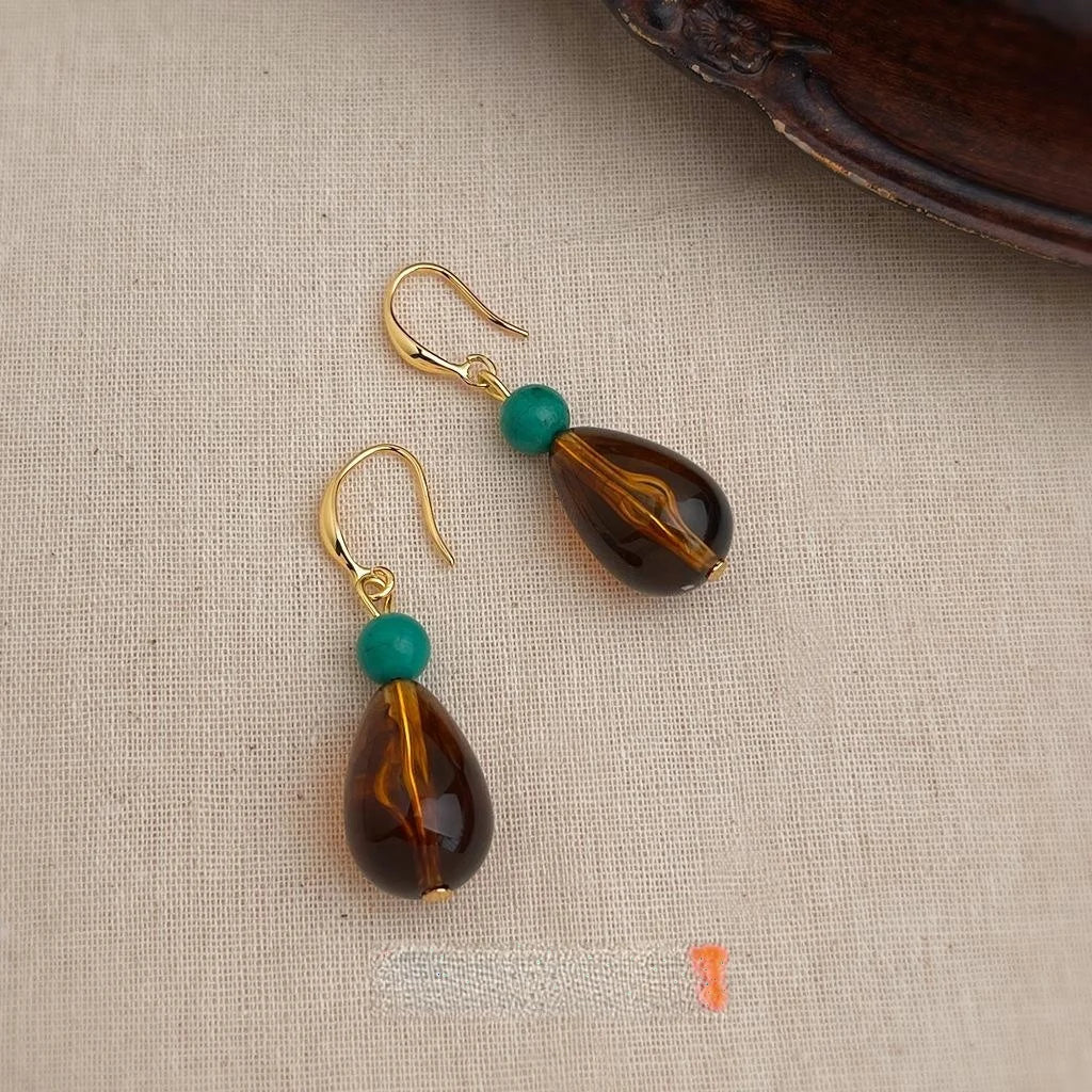 Vintage Maillard Teardrop Drop Earrings Synthetic Turquoise Resin Geometric Designer Jewelry