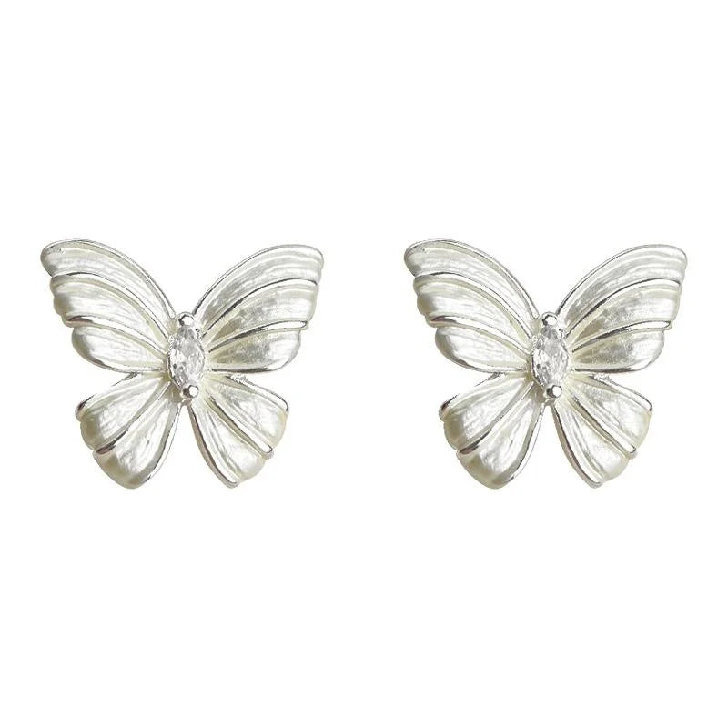Elegant Micro Pave Zircon Butterfly Stud Earrings, Copper, Simple Sweet Style