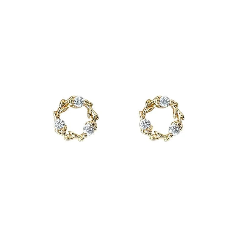 14K Plated Copper Micro Pave Zircon Mini Circle Wreath Stud Earrings Korean Minimalist Jewelry