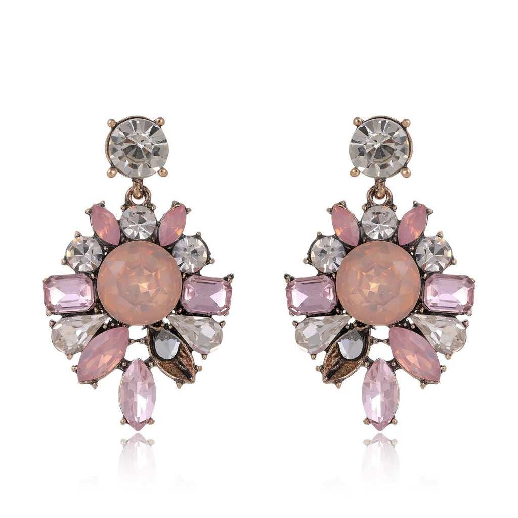 Luxury Vintage Crystal Rhinestone Flower Drop Earrings For Women Elegant Statement Wedding Party Gift