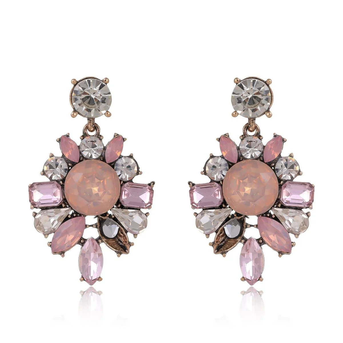 Luxury Vintage Crystal Rhinestone Flower Drop Earrings For Women Elegant Statement Wedding Party Gift