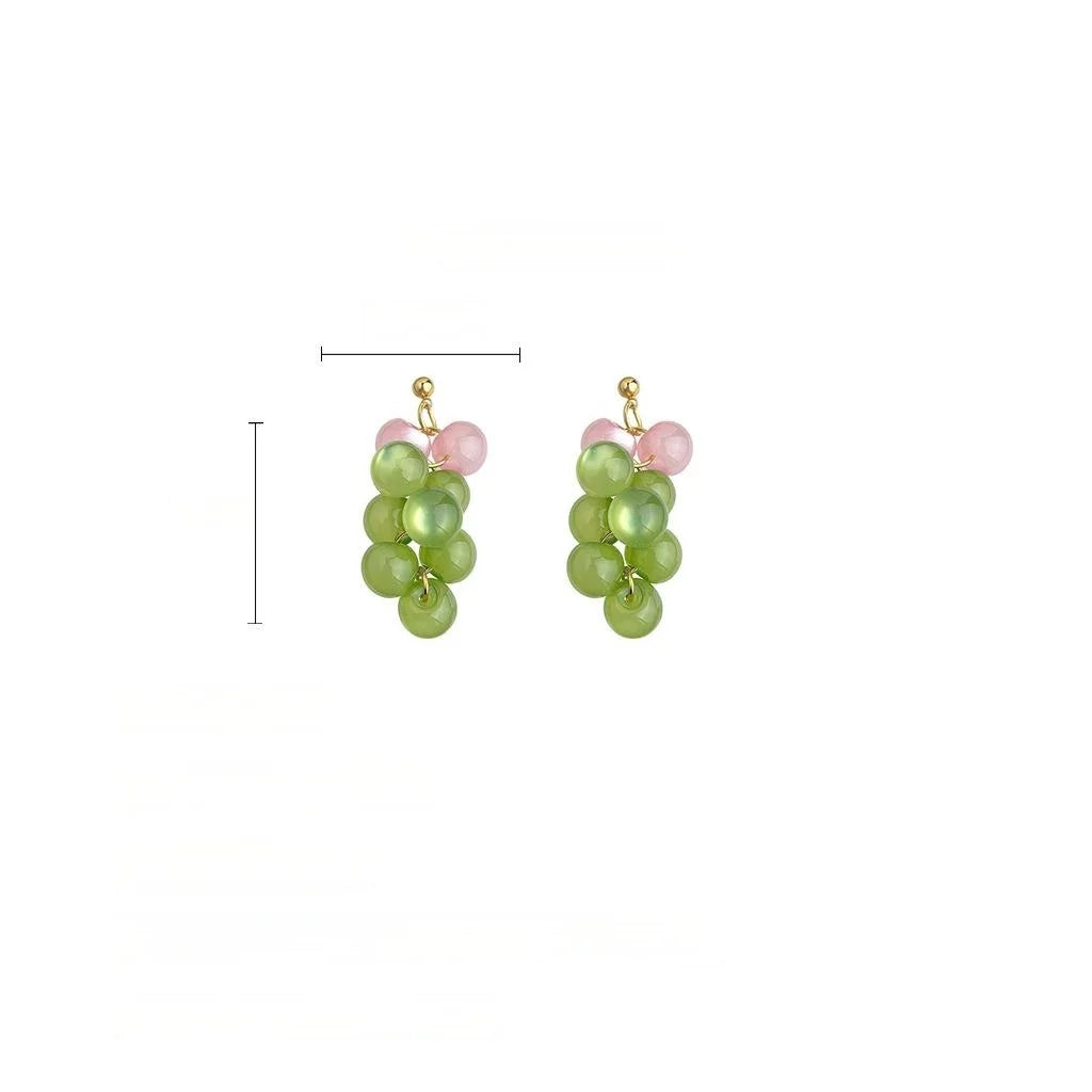 Fresh Sweet Resin Green Grape Cluster Drop Earrings Handmade Summer Fruit Geometric Jewelry