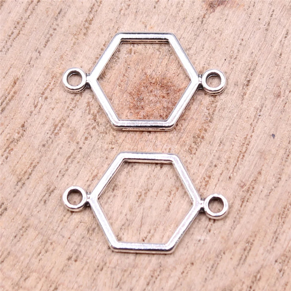 19x13mm 0.4g Multicolor Zinc Alloy Hexagon Honeycomb Connector Charm for Bracelet Necklace DIY