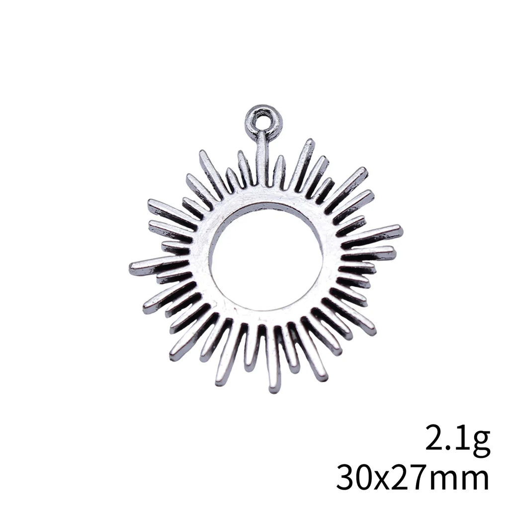 30x27mm 2.1g Antique Silver Zinc Alloy Sunburst Charm Pendant for Necklace DIY Jewelry Making