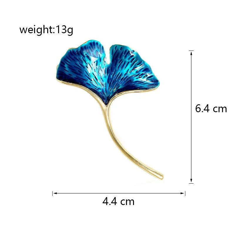 Elegant Blue Enamel Ginkgo Leaf Brooch For Women, Gold Tone Alloy Lapel Pin Corsage Suit Accessory Gift
