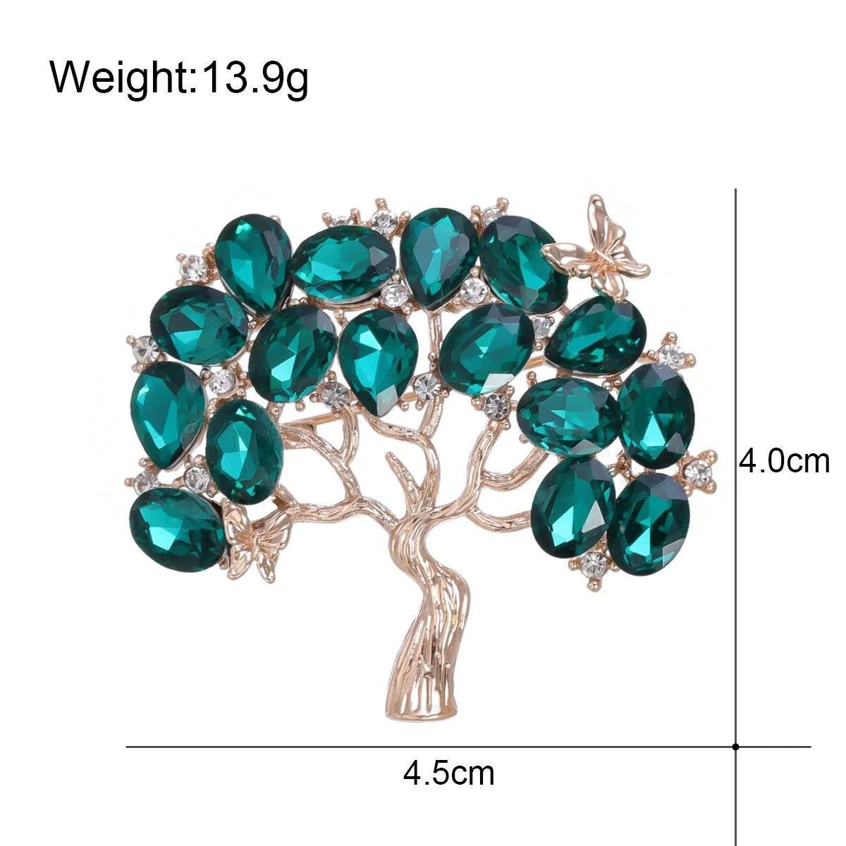 Elegant Green Rhinestone Money Tree Brooch, Gold Tone Alloy Branch Lapel Pin Corsage Suit Accessory Gift