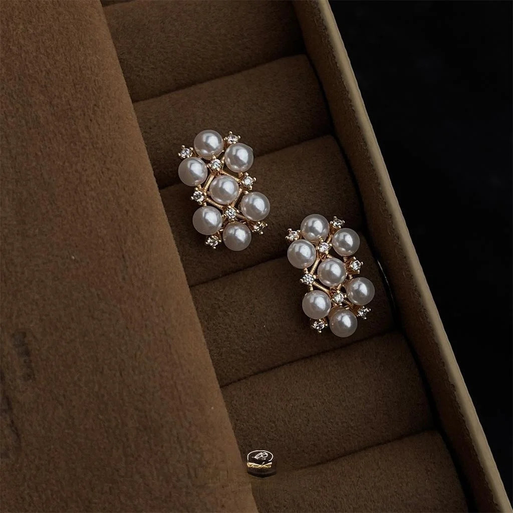 Light Luxury 14K Gold Plated Copper Pearl Stud Earrings And Micro Pave Zircon