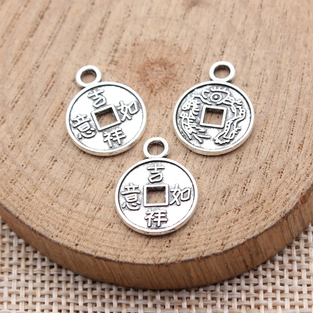 17x13mm 0.8g Antique Silver Zinc Alloy Ruyi Coin Charm Pendant for DIY Bracelet Necklace Making