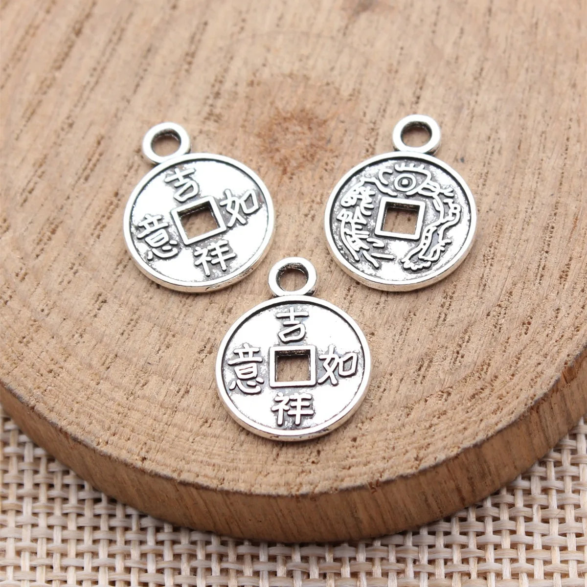 17x13mm 0.8g Antique Silver Zinc Alloy Ruyi Coin Charm Pendant for DIY Bracelet Necklace Making