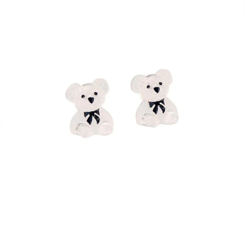 Cute Lolita Transparent Resin Bear Stud Earrings With Silver Plated Pins