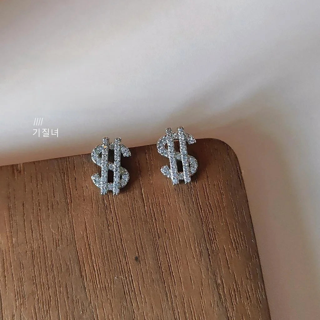 High End Micro Pave Zircon Silver Plated Irregular Symbol Mini Stud Earrings