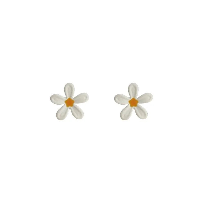 Mini Fresh Enamel Flower Stud Earrings Copper Silver Plated Sweet Minimalist Ear Jewelry