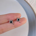 Minimalist Six Point Star Stud Earrings Micro Pave Zircon Copper Korean Style Black White Jewelry