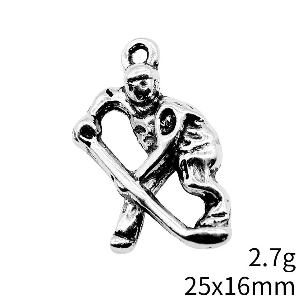 25x16mm 2.7g Multicolor Zinc Alloy Ice Hockey Player Charm Pendant for DIY Sports Jewelry Making