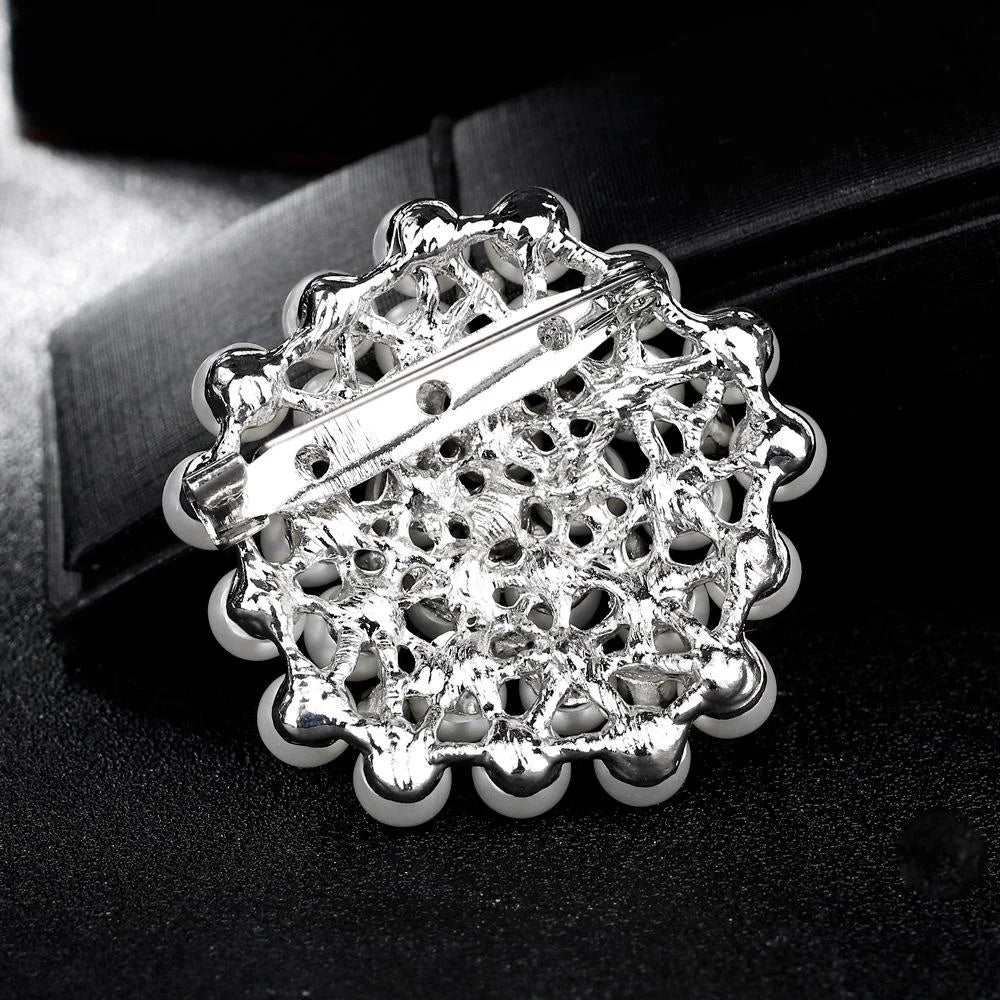 Elegant Multi Pearl Rhinestone Flower Brooch, Gold Tone Alloy Lapel Pin Corsage Suit Accessory Gift