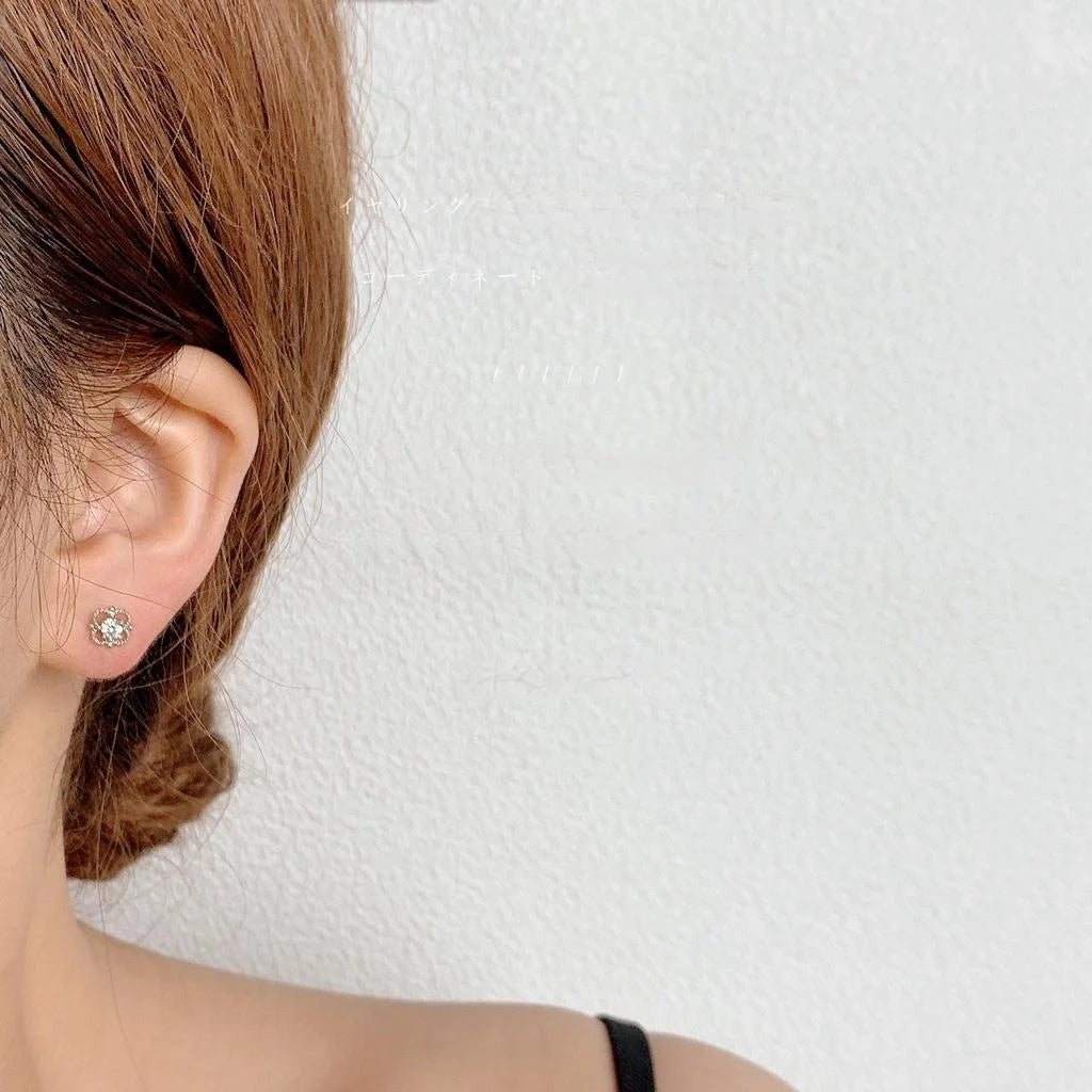 Korean Japanese Style Copper Zircon Flower Mini Stud Earrings For Women Daily Wear
