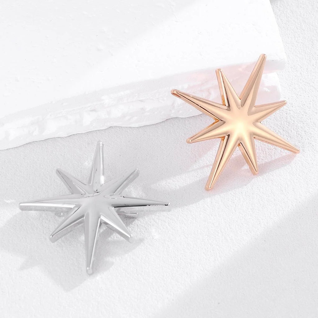 Luxury Eight Point Star Alloy Brooch, Polished Gold Irregular Lapel Pin For Women's Suit Accessory Gift