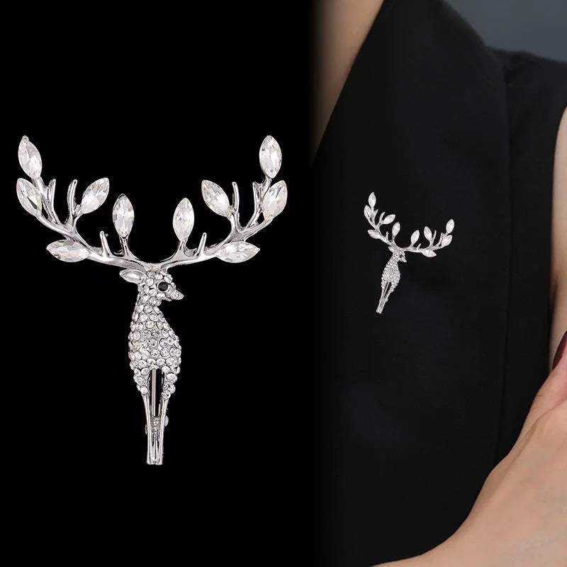 Elegant Rhinestone Elk Antler Brooch, Rose Gold Alloy Deer Lapel Pin Corsage For Suit Accessory Gift
