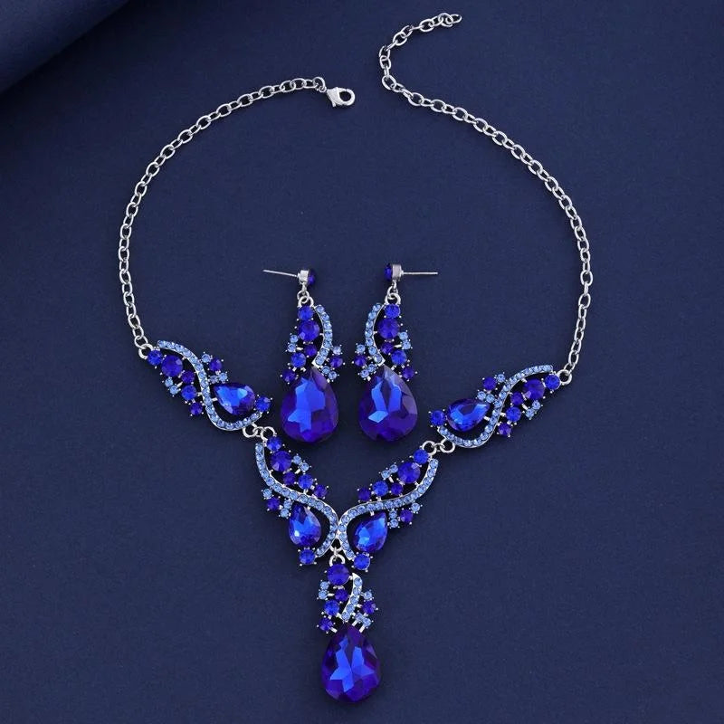 Luxury Bridal Rhinestone Crystal Necklace And Earrings Jewelry Set For Women Wedding Party Banquet Gift