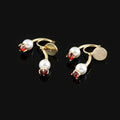 Elegant Spiral Disc Back Hanging Pearl Red Crystal Stud & Clip On No Piercing Hoop Earrings