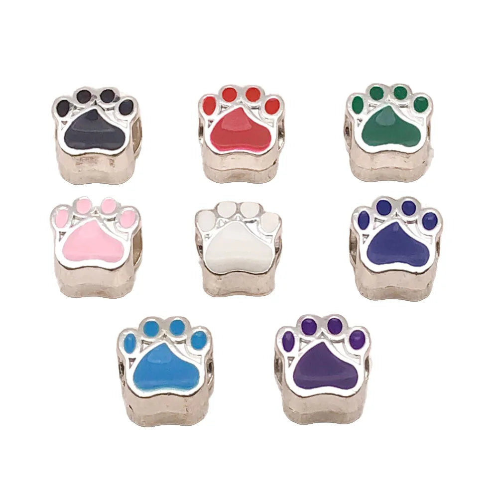 Enamel Zinc Alloy Bear Paw Large Hole Spacer Beads for DIY Bracelet Necklace