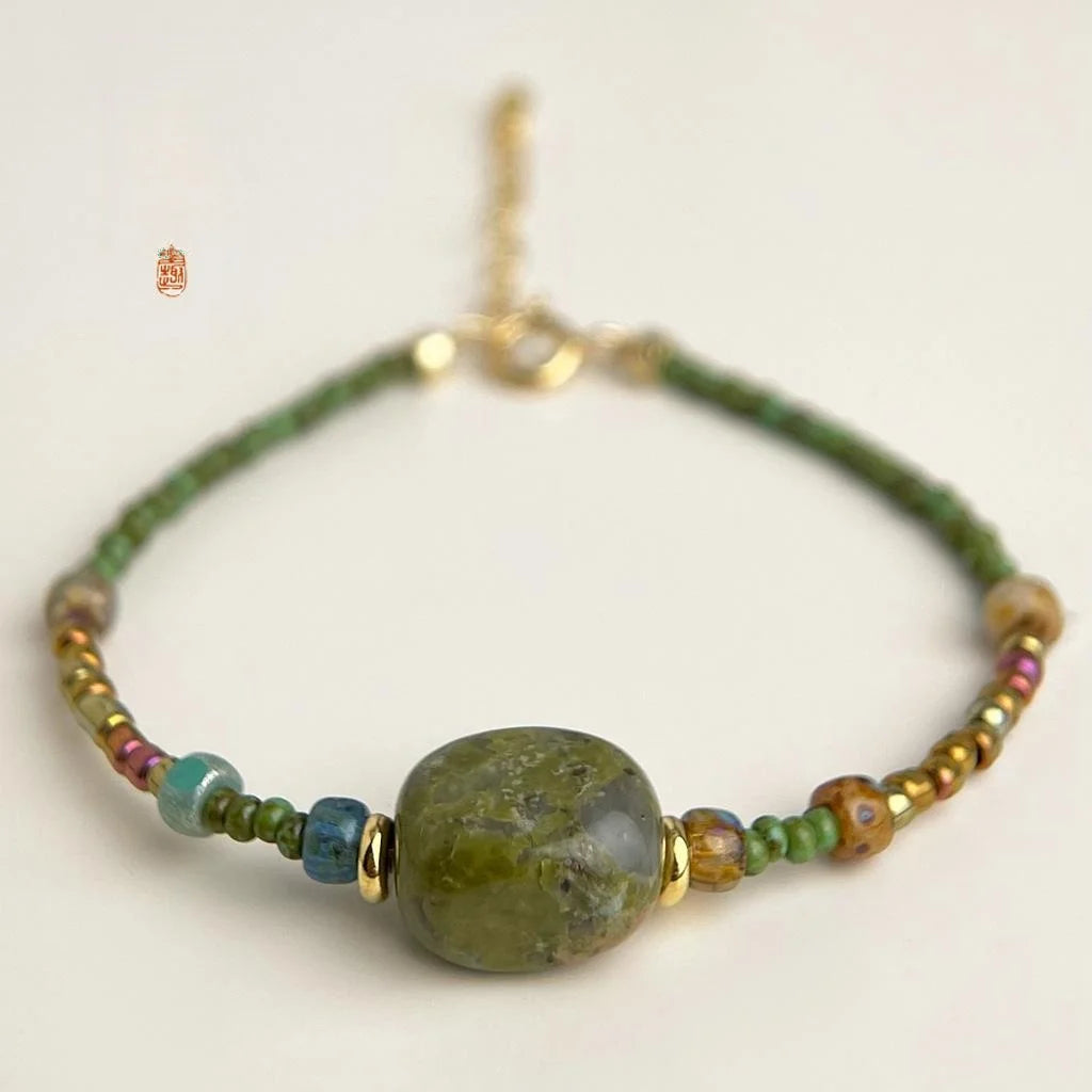 Handmade New Chinese Natural Stone Rice Bead Geometric Circle Line Bracelet