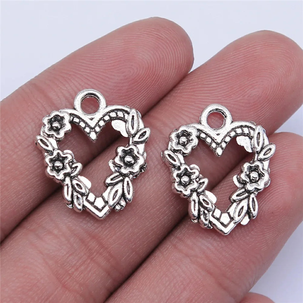 21x18mm 1.8g Multicolor Zinc Alloy Flower Heart Charm Pendant for DIY Necklace Bracelet Making