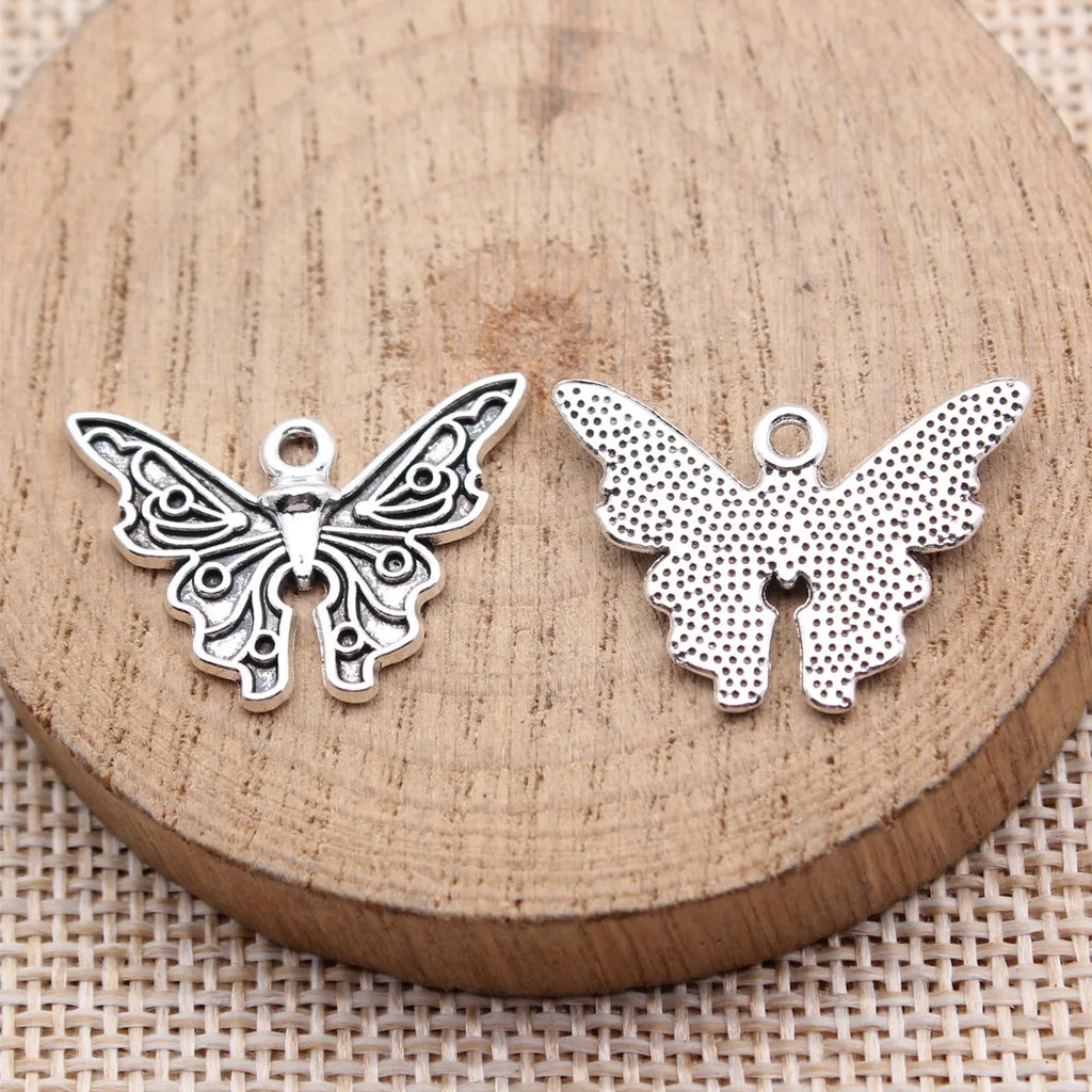 24x18mm 1.6g Antique Silver Zinc Alloy Butterfly Charm Pendant for DIY Necklace Bracelet Making