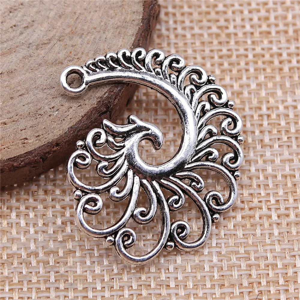 31x32mm 4.2g Multicolor Zinc Alloy Phoenix Earring Connector Charms for DIY Earring Making
