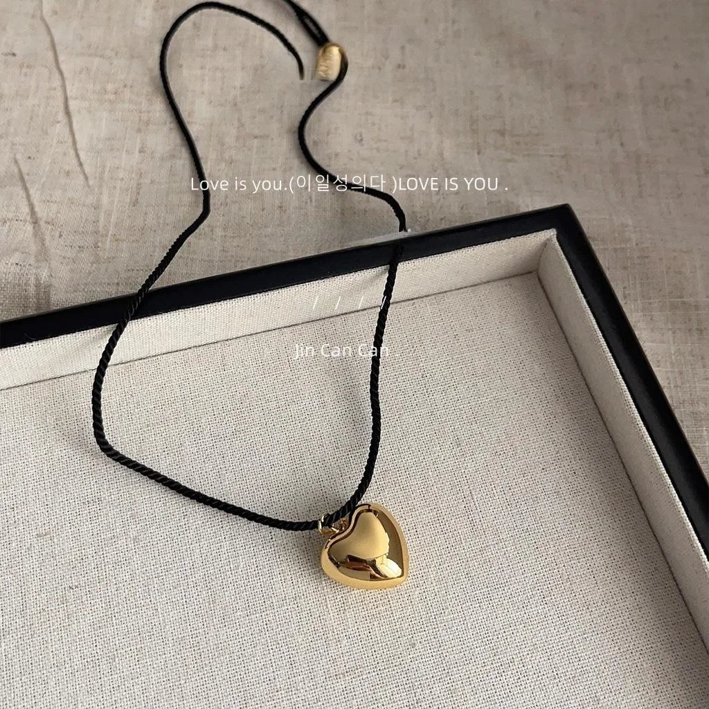 14K Gold Plated Copper Heart Pendant Necklace For Women Trendy Sweet Cool Sweater Chain