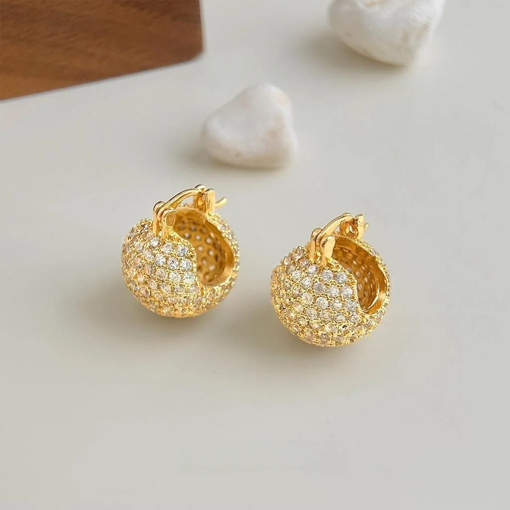 Thick Gold Plated Copper Zircon Geometric Round Old Money Style Drop Earrings