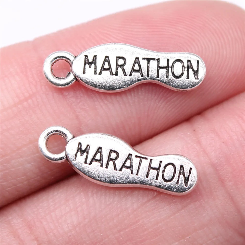 19x6mm 0.94g Antique Silver Zinc Alloy Marathon Theme Charm Pendant for DIY Runner Bracelet Jewelry