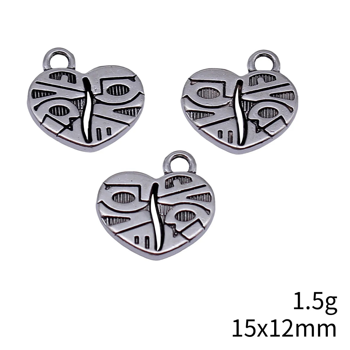 15x12mm 1.5g Antique Silver Zinc Alloy LOVE Heart Charm Pendant for DIY Necklace Bracelet Jewelry